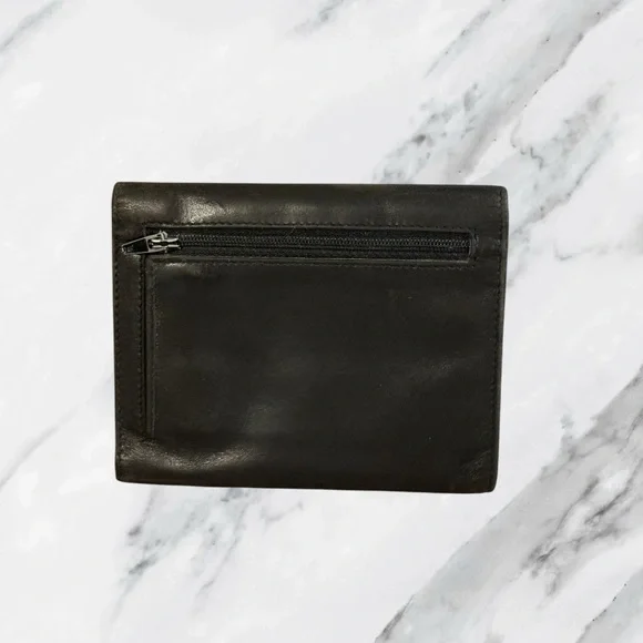 Prada Authentic Saffiano Black Leather Triangle Logo Trifold Continental Wallet - Picture 2 of 7